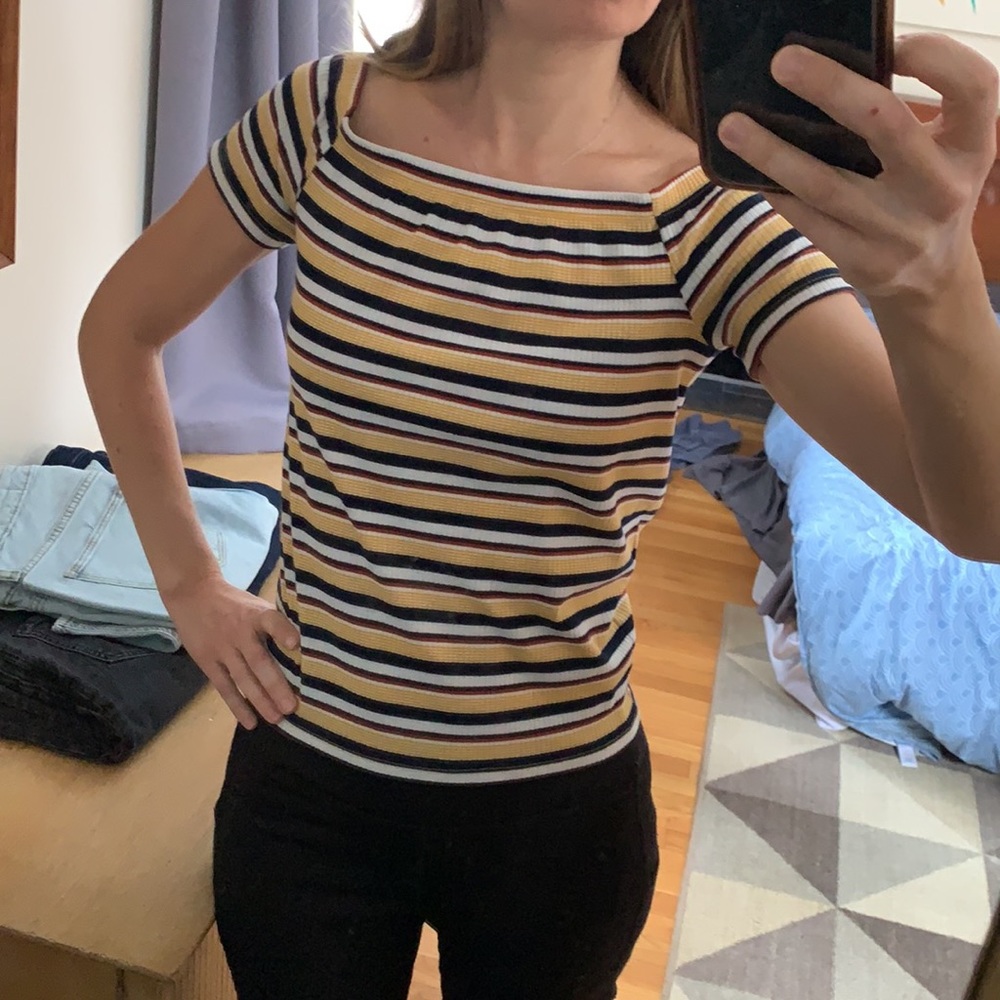 Vintage 90s striped ribbed square neck top